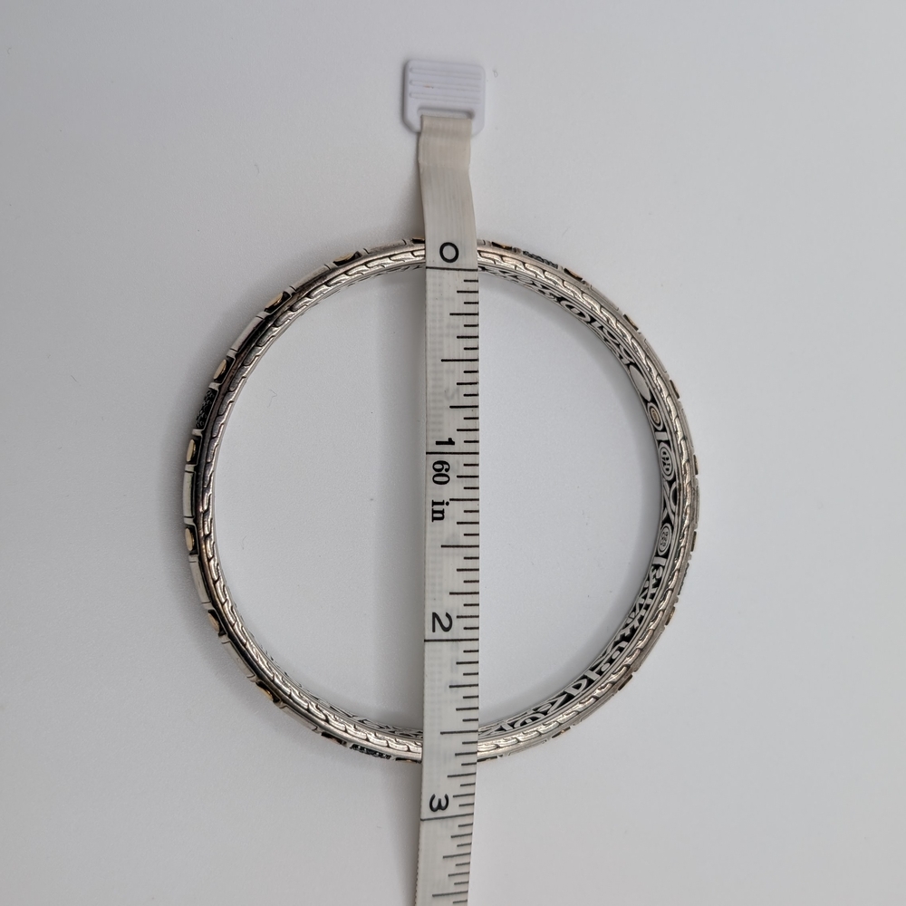 John Hardy Silver and 18kt Gold Dot Bangle Bracelet With Black Sapphires - Picture 5 of 9